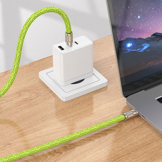 Кабель юсб-шнурок Hoco GH7 Elegant Type-C to Type-C (1.8m), Fluorescent Green