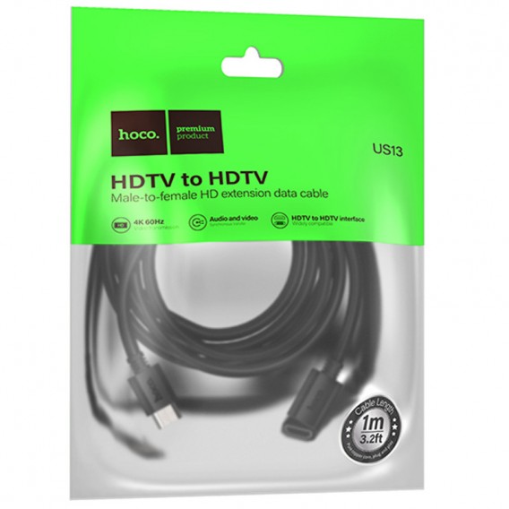 Кабель юсб Hoco US13 HDTV male to HDTV female HD extension (1m), Black