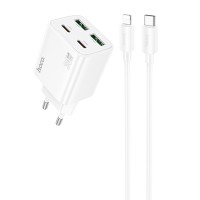 Блок живлення Hoco N56 Fundador PD30W four-port (2USB-A/2C) + кабель Type-C to Lightning White
