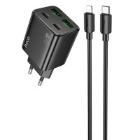 Блок живлення Hoco N56 Fundador PD30W four-port (2USB-A/2C) + кабель Type-C to Lightning Black