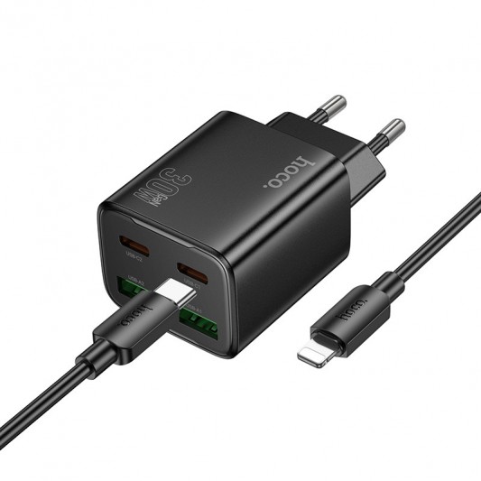 МЗП Hoco N56 Fundador PD30W four-port (2USB-A/2C) + кабель Type-C to Lightning Black - зображення 1 
