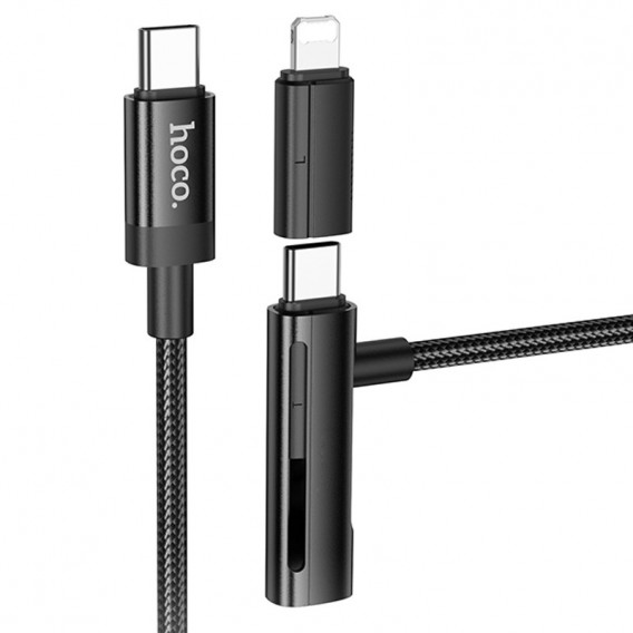 Кабель юсб Hoco U135 Incredible 2in1 Type-C to Lightning/Type-C (1m), Black