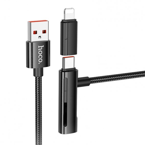 Кабель юсб Hoco U135 Incredible 2in1 USB to Lightning/Type-C (1m), Black