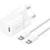 Зарядний пристрій Baseus GaN5 Fast Charger (mini) 1C 20W + Type-C to Type-C (P10110900113), Moon White