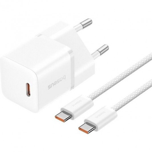 Зарядний пристрій Baseus GaN5 Fast Charger (mini) 1C 20W + Type-C to Type-C (P10110900113), Moon White