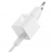 Зарядний пристрій Baseus GaN5 Fast Charger (mini) 1C 20W + Type-C to Type-C (P10110900113), Moon White
