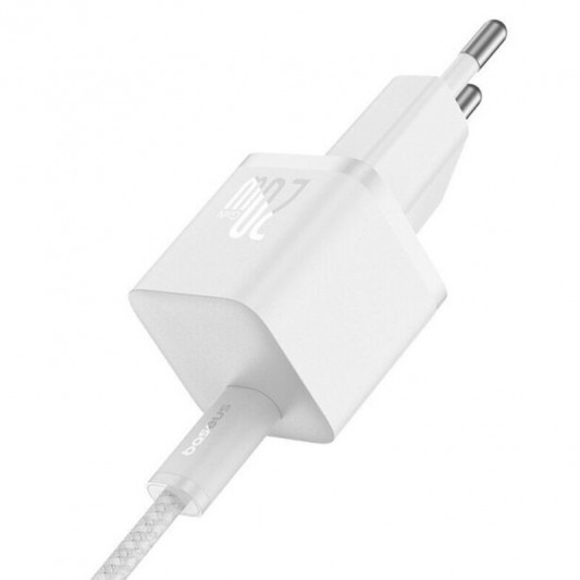Зарядний пристрій Baseus GaN5 Fast Charger (mini) 1C 20W + Type-C to Type-C (P10110900113), Moon White - зображення 1 