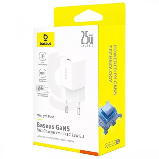 МЗП Baseus GaN5 Fast Charger (mini) PD25W (1USB-C) (P10110909213-00) Moon White - зображення 2 
