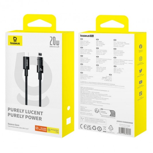 Дата кабель Baseus Gem Fast Charging Type-C to Lightning 20W (1m) (P10373001) Cluster Black - изображение 4