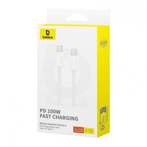 USB кабель Baseus Superior 2 Fast Charging Type-C to Type-C 100W (1m) (P10365200211-03), Moon White