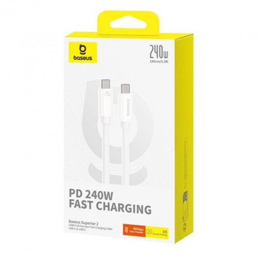 Дата кабель Baseus Superior 2 USB4 Full-Function Type-C to Type-C 240W (1.8m) (P10365200211-05) Moon White - зображення 4 
