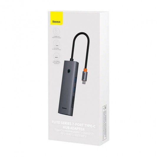Переходник Baseus Hub UltraJoy 7-Port (Type-C to HDMI4K@60Hz+USB3.0*2+PD+SD/TF3.0+3.5mm) (B0005280), Slate Grey - изображение 1