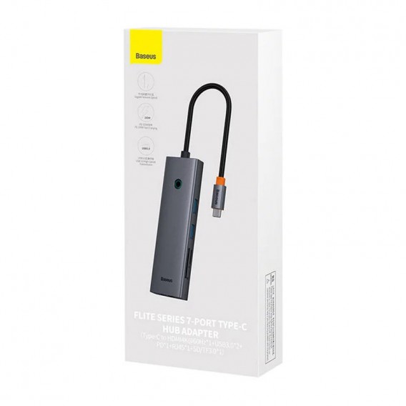 Перехідник Baseus Hub UltraJoy 7-Port (Type-C to HDMI4K@60Hz+USB3.0*2+PD+SD/TF3.0+3.5mm) (B0005280), Slate Grey