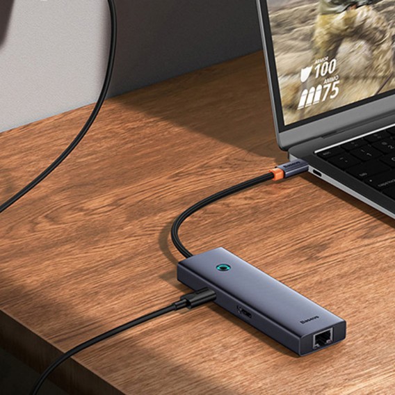 Перехідник Baseus Hub UltraJoy 7-Port (Type-C to HDMI4K@60Hz+USB3.0*2+PD+SD/TF3.0+3.5mm) (B0005280), Slate Grey