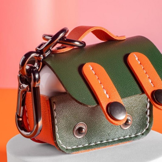 Кожаный футляр Briefcase для наушников AirPods Pro Green / Orange - изображение 4