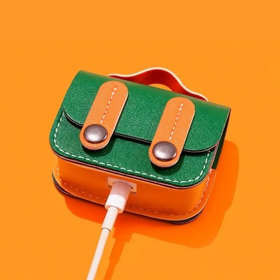 Кожаный футляр Briefcase для наушников AirPods 3, Green / Orange