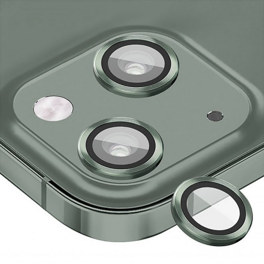 Защитное стекло Metal Classic на камеру (в упак.) для Apple iPhone 15 (6.1") / 15 Plus (6.7"), Зеленый / Dark green - изображение 5