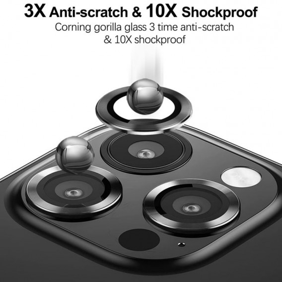 Защитное стекло Metal Classic на камеру (в упак.) для Apple iPhone 16 Pro (6.3") / 16 Pro Max (6.9"), Черный / Black