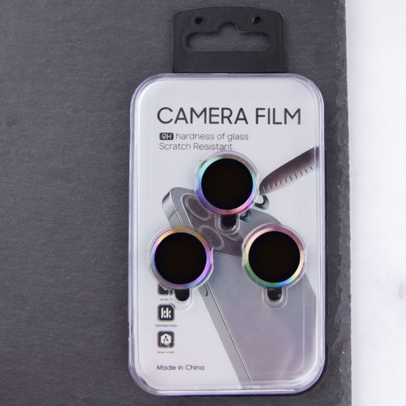 Защитное стекло Metal Classic на камеру (в упак.) для Apple iPhone 16 Pro (6.3") / 16 Pro Max (6.9"), Сиреневый / Rainbow