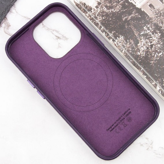 Кожаный чехол Leather Case (AAA) with MagSafe and Animation для Apple iPhone 16 Pro Max (6.9"), Dark Purple