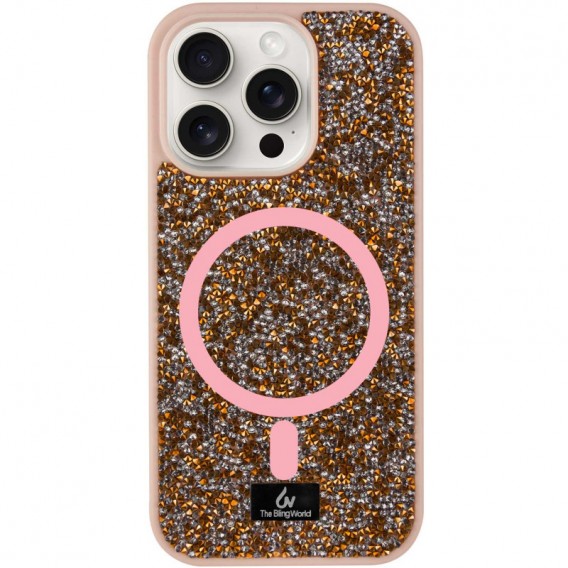 TPU чохол Bling World Rock Diamond with MagSafe для Apple iPhone 16 Pro Max (6.9"), Rose Gold