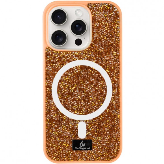 TPU чохол Bling World Rock Diamond with MagSafe для Apple iPhone 15 Pro (6.1"), Sunset Gold