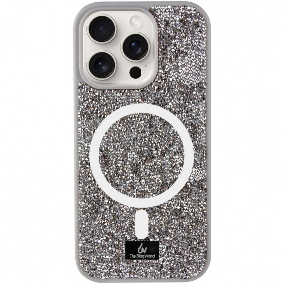 TPU чехол Bling World Rock Diamond with MagSafe для Apple iPhone 15 Pro (6.1"), Grey