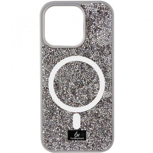 TPU чехол Bling World Rock Diamond with MagSafe для Apple iPhone 14 (6.1") Grey