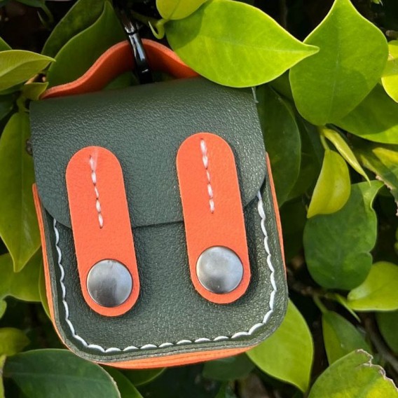 Шкіряний футляр Briefcase для навушників AirPods 1/2, Green / Orange