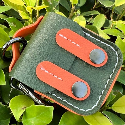 Шкіряний футляр Briefcase для навушників AirPods 1/2 Green / Orange - зображення 2 