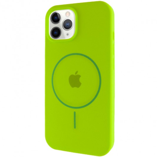 Чехол Silicone Case Full Protective (AA) with MagSafe для Apple iPhone 12 Pro / 12 (6.1") Салатовый / Neon green