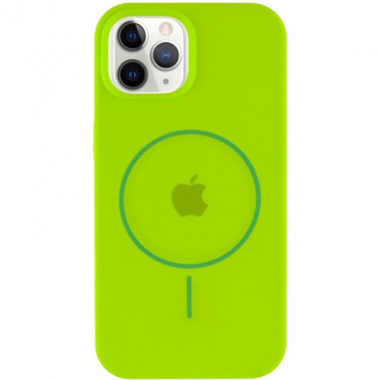 Чохол Silicone Case Full Protective (AA) with MagSafe для Apple iPhone 12 Pro / 12 (6.1") Салатовий / Neon green - зображення 1 