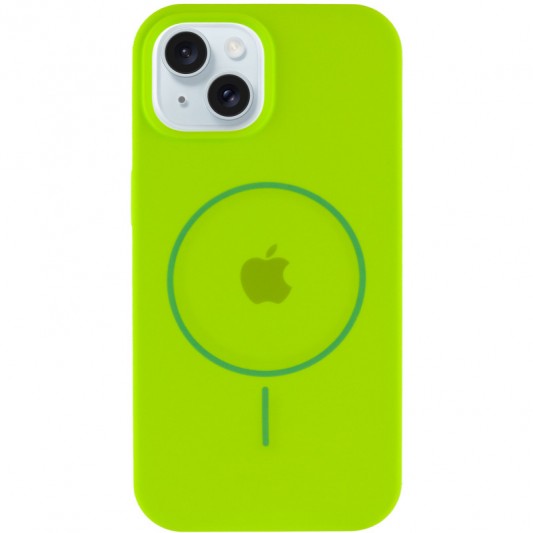 Чехол Silicone Case Full Protective (AA) with MagSafe для Apple iPhone 14 Plus (6.7") Салатовый / Neon green - изображение 1