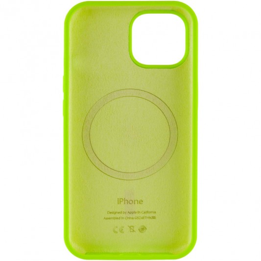 Чехол Silicone Case Full Protective (AA) with MagSafe для Apple iPhone 14 Plus (6.7") Салатовый / Neon green - изображение 2