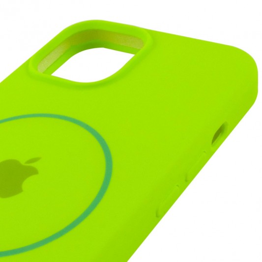 Чехол Silicone Case Full Protective (AA) with MagSafe для Apple iPhone 14 Plus (6.7") Салатовый / Neon green - изображение 3