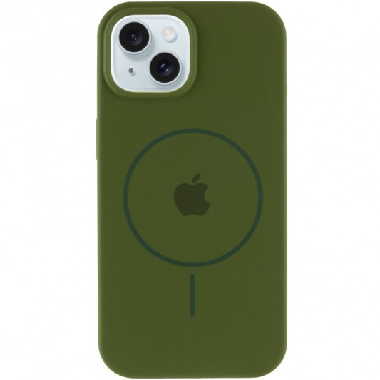 Чехол Silicone Case Full Protective (AA) with MagSafe для Apple iPhone 15 Plus (6.7") Зеленый / Dark Olive - изображение 1