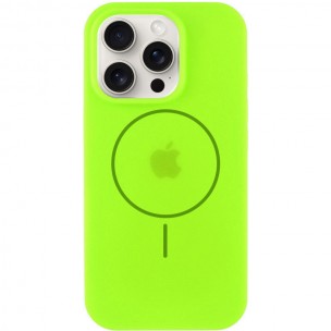 Чохол Silicone Case Full Protective (AA) LOGO with MagSafe для Apple iPhone 14 Pro (6.1"), Салатовий / Neon green