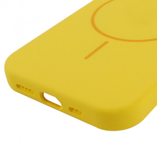 Чехол Silicone Case Full Protective (AA) NO LOGO with MagSafe для Apple iPhone 14 (6.1") Желтый / Yellow - изображение 4