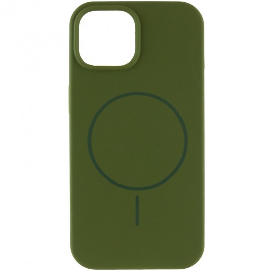 Чехол Silicone Case Full Protective (AA) NO LOGO with MagSafe для Apple iPhone 14 (6.1"), Зеленый / Dark Olive - изображение 1