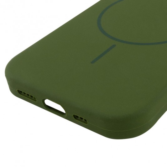 Чехол Silicone Case Full Protective (AA) NO LOGO with MagSafe для Apple iPhone 14 (6.1"), Зеленый / Dark Olive - изображение 4