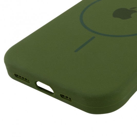 Чехол Silicone Case Full Protective (AA) with MagSafe для Apple iPhone 14 (6.1"), Зеленый / Dark Olive - изображение 4