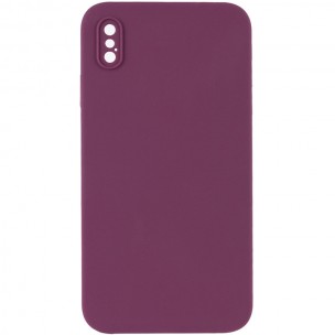 Silicone Case Square Full Camera Protective (AA) NOLOGO для Apple iPhone X / XS (5.8") Бордовий / Maroon