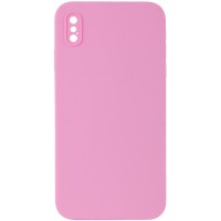 Silicone Case Square Full Camera Protective (AA) NOLOGO для Apple iPhone X / XS (5.8") Рожевий / Light pink