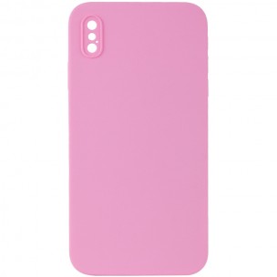 Silicone Case Square Full Camera Protective (AA) NOLOGO для Apple iPhone X / XS (5.8") Рожевий / Light pink