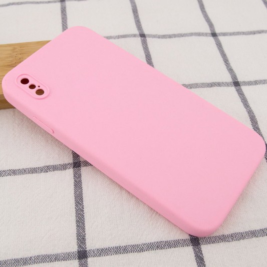 Silicone Case Square Full Camera Protective (AA) NOLOGO для Apple iPhone X / XS (5.8") Рожевий / Light pink - зображення 1 