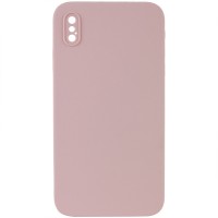 Silicone Case Square Full Camera Protective (AA) NOLOGO для Apple iPhone X / XS (5.8") Рожевий / Pink Sand