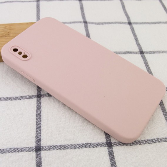 Silicone Case Square Full Camera Protective (AA) NOLOGO для Apple iPhone X / XS (5.8") Рожевий / Pink Sand