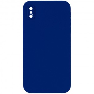 Silicone Case Square Full Camera Protective (AA) NOLOGO для Apple iPhone X / XS (5.8") Синій / Deep navy