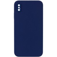 Silicone Case Square Full Camera Protective (AA) NOLOGO для Apple iPhone X / XS (5.8") Темно-синій / Midnight blue