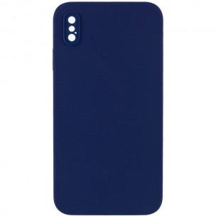 Silicone Case Square Full Camera Protective (AA) NOLOGO для Apple iPhone X / XS (5.8") Темно-синій / Midnight blue